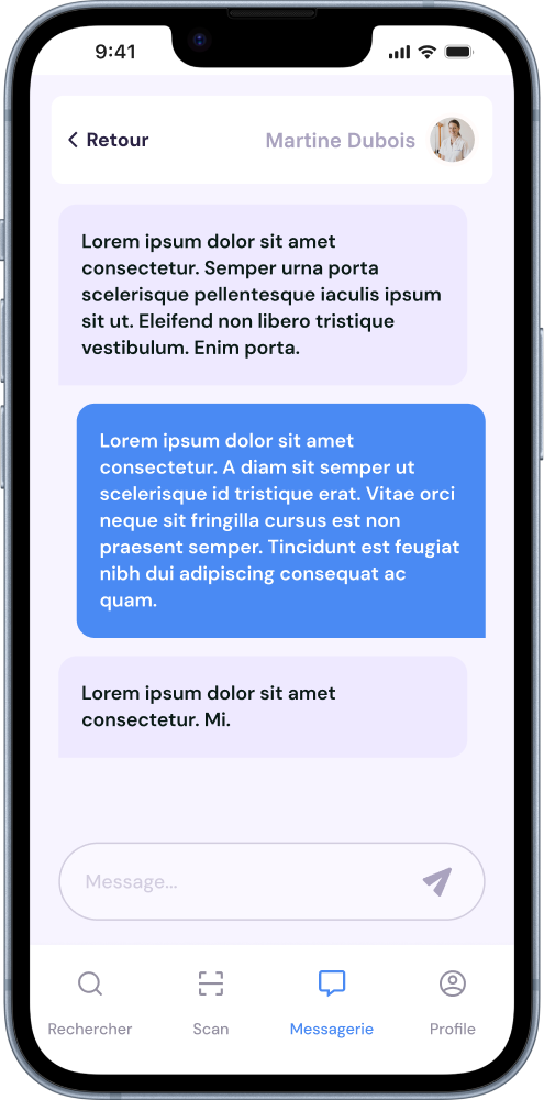 Messagerie avec le kiné